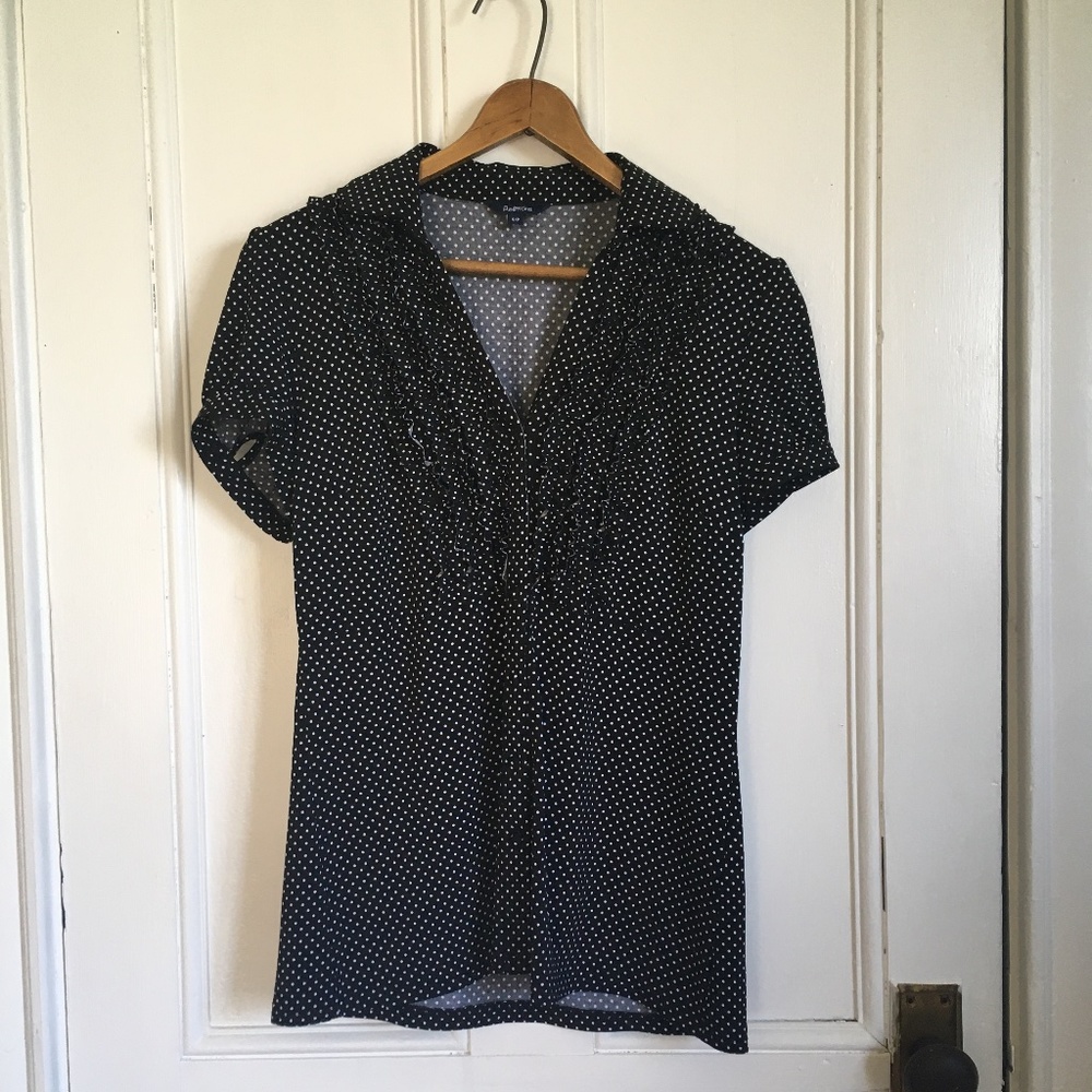Polka Dot Blouse with Ruffled Front S